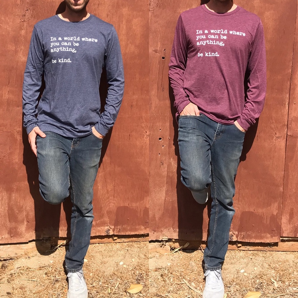 Graphic Tee Unisex “Be Kind” Long Sleeve Tee Shirt in Blue or Maroon - Picture 8 of 16